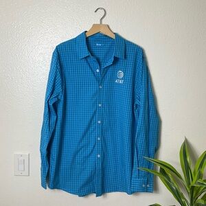 Men's Blue Striped button down Large Shirt AT&T logo